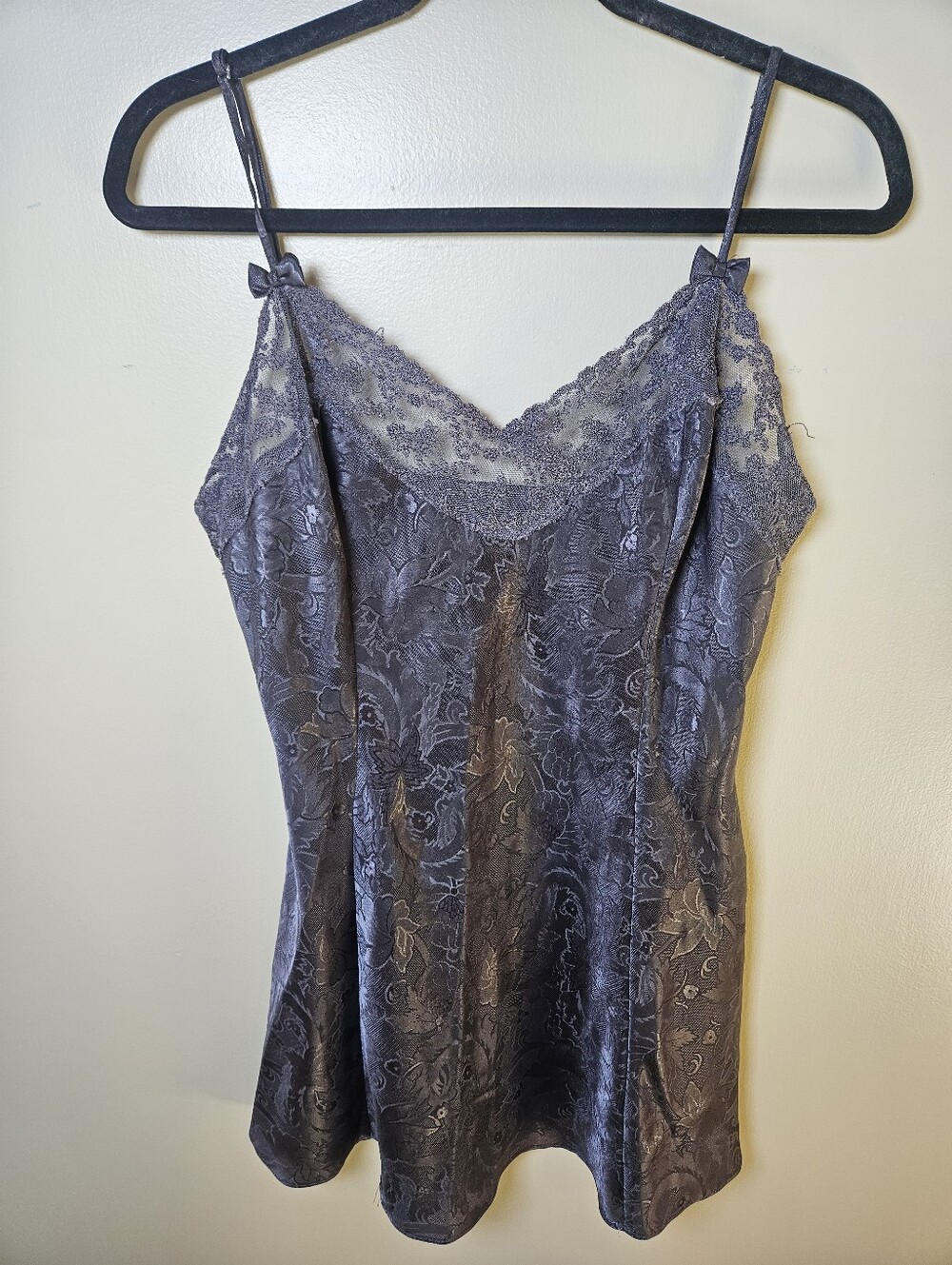 Victoria's Secret Gold Label Gray Teddy Vintage Satin Nightie Lingerie Large